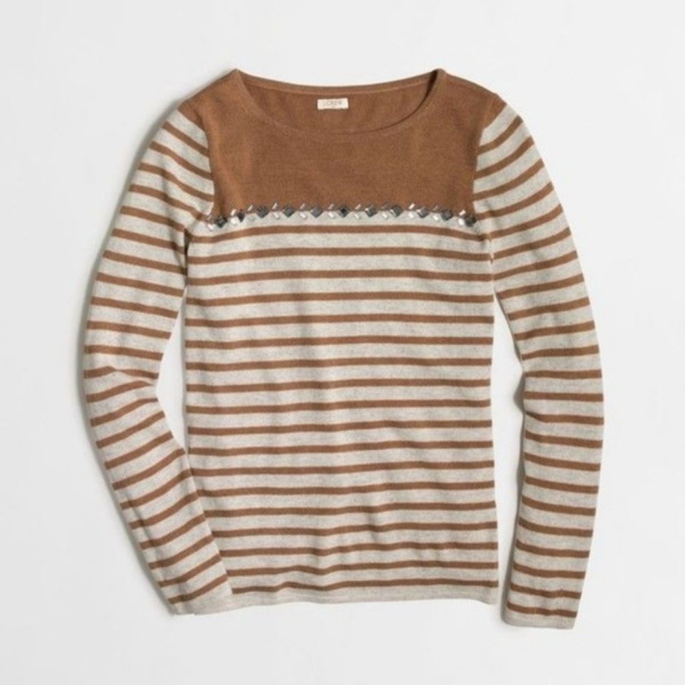 j.crew | breton stripe gemstone sweater acorn oatmeal xs